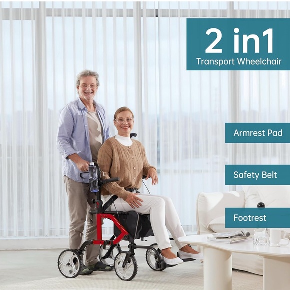 ELENKER 2 in 1 Rollator Walker & Transport Chair, Folding Wheelchair - Picture 2 of 15